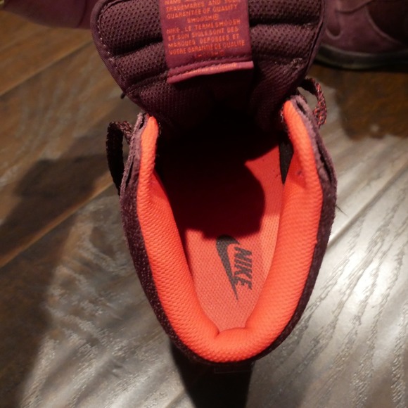 Nike Dunk High Women's Suede Burgundy Wine Orange Lined Sneakers Size 9 - Picture 8 of 10